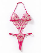 Embroidered Halter Bodysuit with Tummy Control