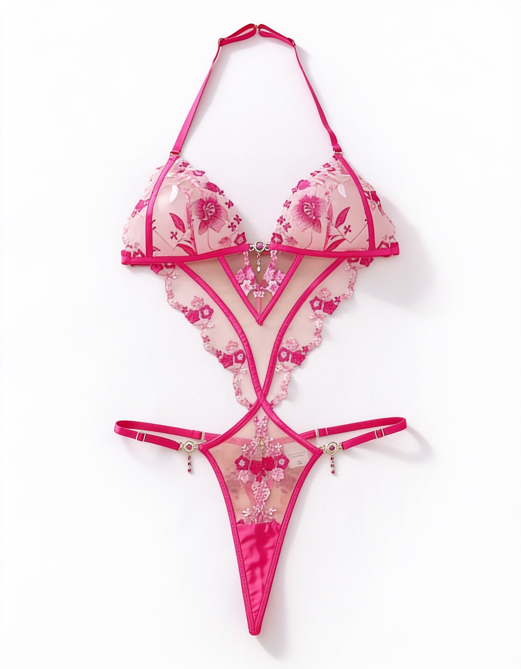 Embroidered Halter Bodysuit with Tummy Control