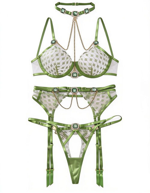 3-Piece Embroidered Garter Set with Jewels